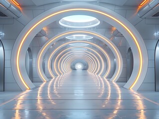 Obraz premium Futuristic Architectural Tunnel with Abstract Neon Lighting and Minimalist Design