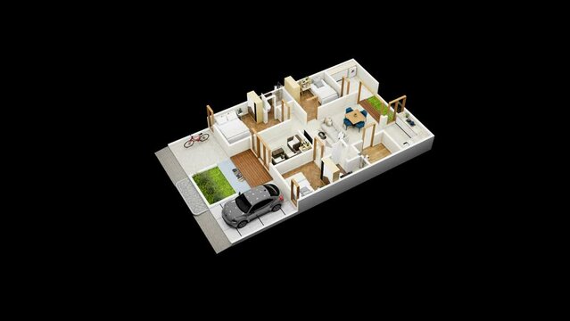 3d illustration floor plan top view minimalist house 135 square meters with 3 bedrooms
