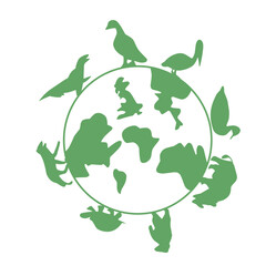 illustration of trees and animals walking around the world