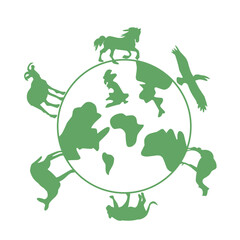 illustration of trees and animals walking around the world