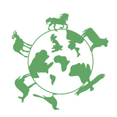 illustration of trees and animals walking around the world