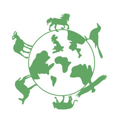 illustration of trees and animals walking around the world