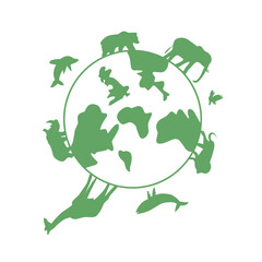 illustration of trees and animals walking around the world