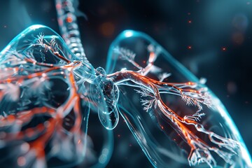 Human Lung Anatomy on Scientific Background with 3D Illustration. Generative Ai