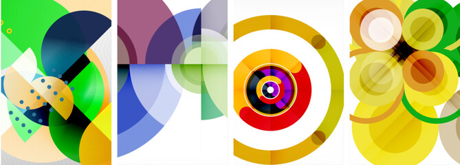 Obraz premium A vibrant display of colorfulness and art featuring a variety of circles on a white background. The pattern creates a sense of symmetry and recreation, resembling a playful painting