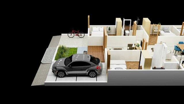 3d illustration floor plan top view minimalist house 135 square meters with 3 bedrooms