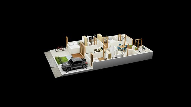 3d illustration floor plan top view minimalist house 135 square meters with 3 bedrooms