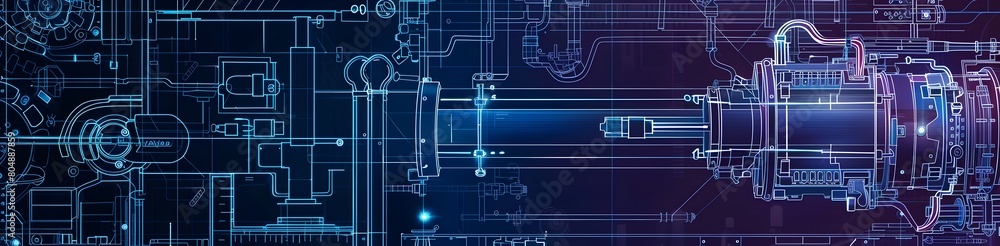 Poster intricate technological blueprint with futuristic digital circuits and machinery