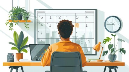 A work and holiday timetable is shown on a calendar. Effective time management and organization is demonstrated through effective time management. Flat graphic modern illustration isolated on white.