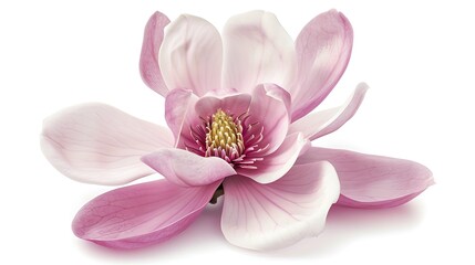 Pink magnolia flower isolated on white background. Generative Ai