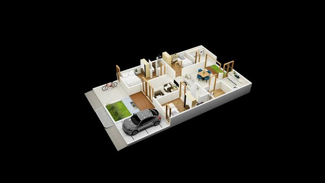 3d illustration floor plan top view minimalist house 135 square meters with 3 bedrooms