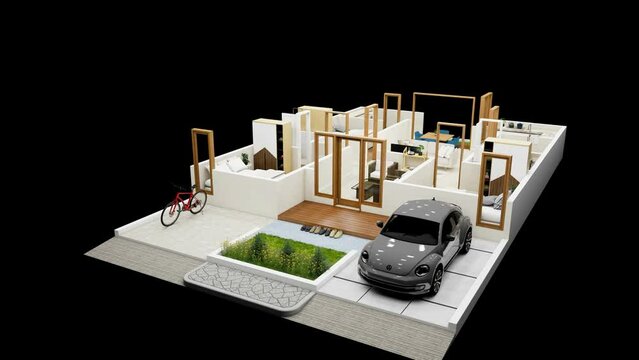 3d illustration floor plan top view minimalist house 135 square meters with 3 bedrooms