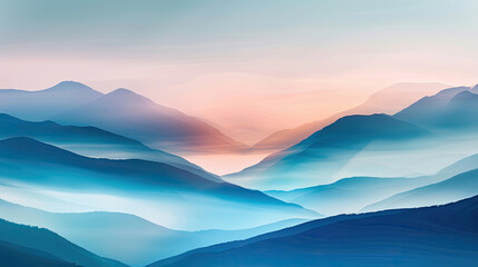 Abstract nature background with mountain range with blue sky and a pink sunset
