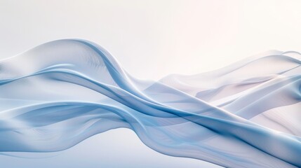 A flowing, light blue fabric against a clean white background. The fabric appears to have a silky texture and is in mid-motion, creating gentle waves
