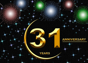 3d illustration,  31 anniversary. golden numbers on a festive background. poster or card for anniversary celebration, party