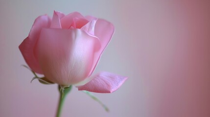 Pink rose flower in a vase against a pastel pink background