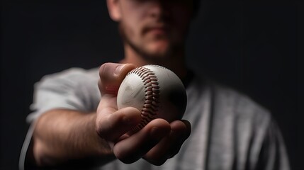 cropped shot of young sportsman holding baseball ball isolated on black background  - Powered by Adobe