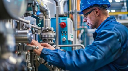 Plant operator controlling machinery in manufacturing plant