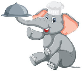 Cartoon elephant in chef hat holding a serving tray