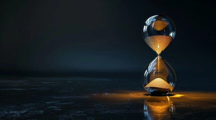 Conceptual representation of an hourglass marking time until the next big appointment, sharp studio lighting highlights each grain