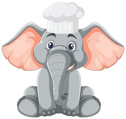 Cute elephant wearing a chef's hat illustration