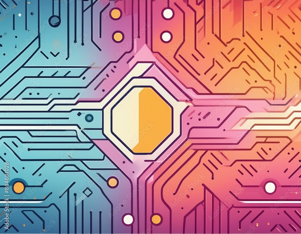 Poster dynamic circuit board patterns showcase vivid colors with a futuristic aesthetic, blending technolog