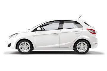 Side view of white hatchback car is isolated on white background. Generative Ai