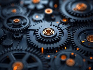 Intricate Mechanical Gears Showcasing Technical Innovation and Conceptual Business Strategy