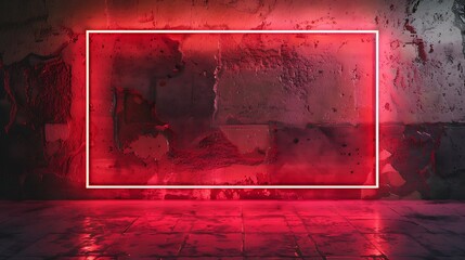Square rectangle picture frame with red neon. Generative Ai