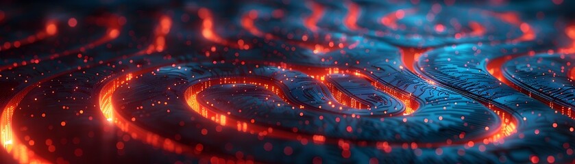 Mesmerizing Digital Landscape of Interconnected Geometric Pathways and Intricate Luminous Patterns