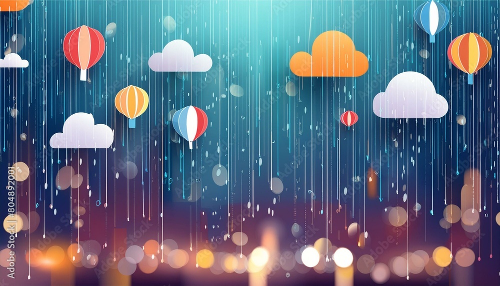 Aufkleber virtual elements amidst rainfall form abstract bokeh, crafting a captivating scene background with a