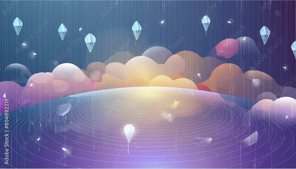 Poster virtual elements amidst rainfall form abstract bokeh, crafting a captivating scene background with a