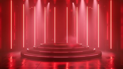 Technological Studio Background with Neon Panels in light red Colors. Futuristic Podium for Product Presentation. Generative Ai