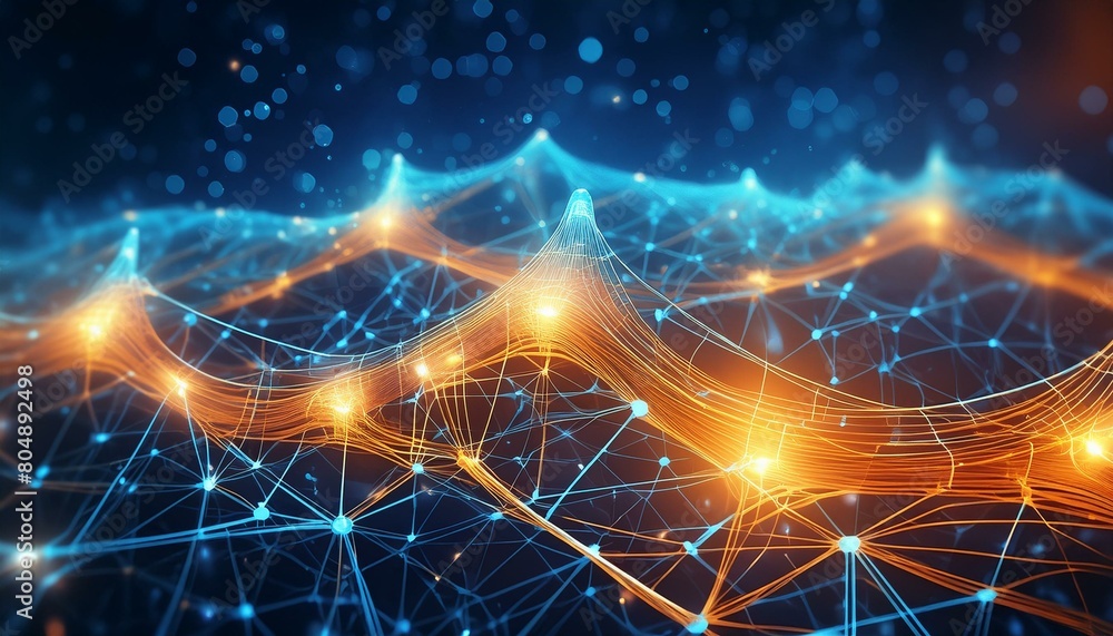 Poster dynamic tech illustration depicting the future of networking, innovation, and connectivity. neural n
