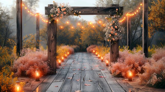 r&Atilde;&ordm;stica boda arco con flores y luces