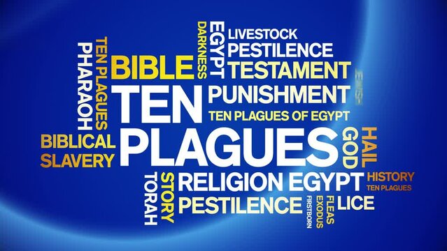 Ten Plagues animated word cloud;text design animation tag kinetic typography seamless loop.