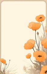 A beautiful floral illustration with orange poppies and wheat on a beige background.