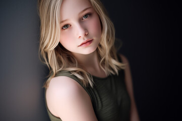Fototapeta premium Genuine and heartfelt beauty of a teenage girl in a relaxed pose