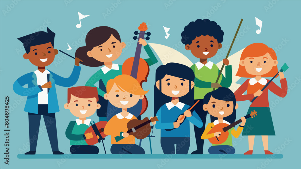 Poster a youth orchestra program where children from different schools and backgrounds come together to lea