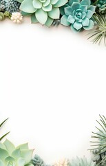 Obraz premium Succulent plants of various types on a white background.