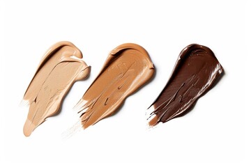 Some smudges of foundation in different brown colors isolated on white background.