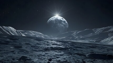 Majestic Lunar Landscape Under Starry Night Sky with Glowing Earth