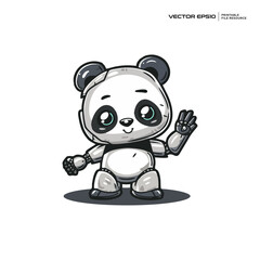 cute panda cyborg futuristic robot, character, mascot, logo, design, illustration, eps 10