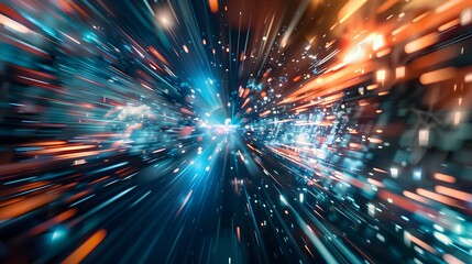 Obraz premium digital data flow on road in concept of program coding with graphic creating vision of fast speed transfer to show digital transformation , disruptive innovation