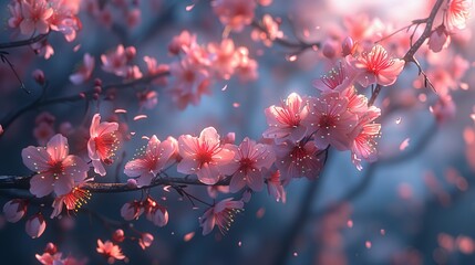 Nocturnal Petals: Cherry Blossoms Adrift in the Night Sky