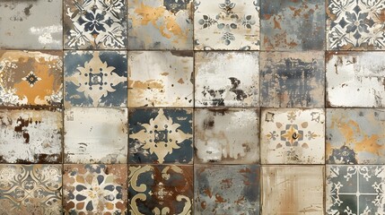 Antique Mosaic Tiles Decorative Vintage Grunge Texture Abstract Patterned Wall Floor Background