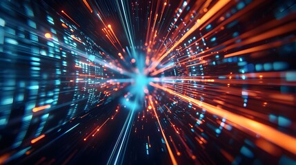 Fototapeta premium digital data flow on road in concept of program coding with graphic creating vision of fast speed transfer to show digital transformation , disruptive innovation