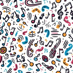Obraz premium A pattern of cartoon music notes tile seamless background