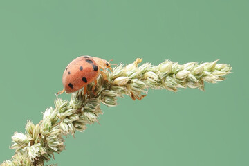 Ladybug on amaranthus hybridus with isolated background, Ladybug on green leaf