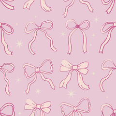 Set of cute hand drawn bows seamless pattern pink